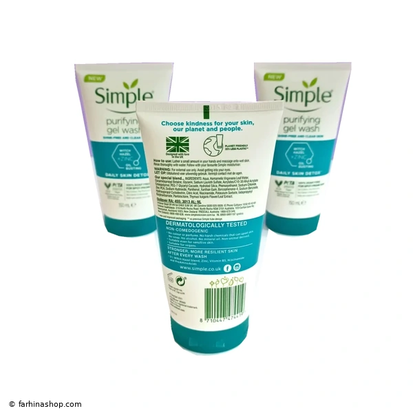 ژل شست و شوی صورت سیمپل مدل purifying حجم 150 میلیلیتر _ فرهینا شاپ